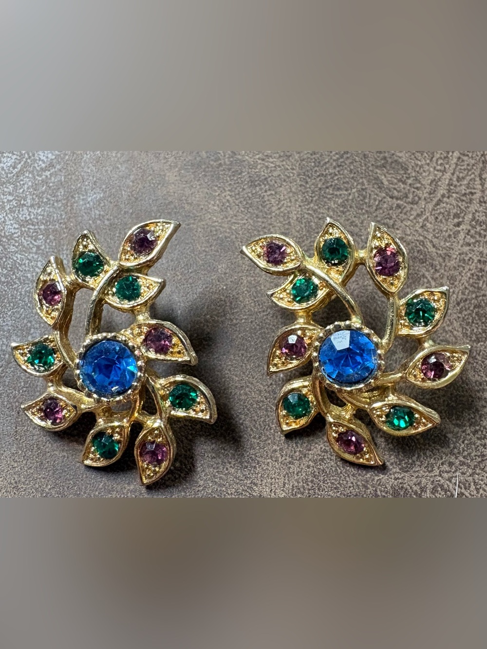 Sarah Coventry Gold-Tone Floral Multicolor Post Earrings - Blue Center
